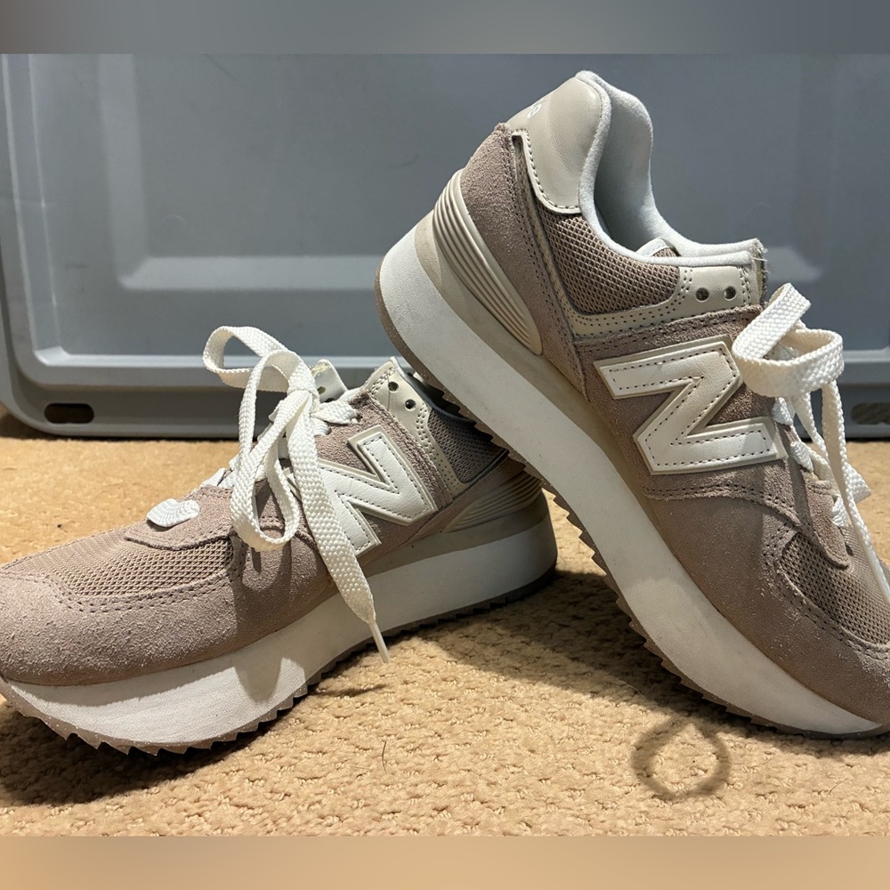 New Balance Women's Beige and White Sneakers - 574 Platform